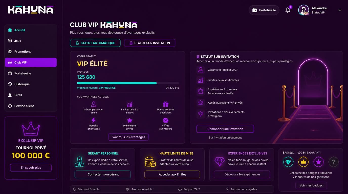 Comparaison statut VIP automatique vs invitation, gestion personnalisée, limites élevées