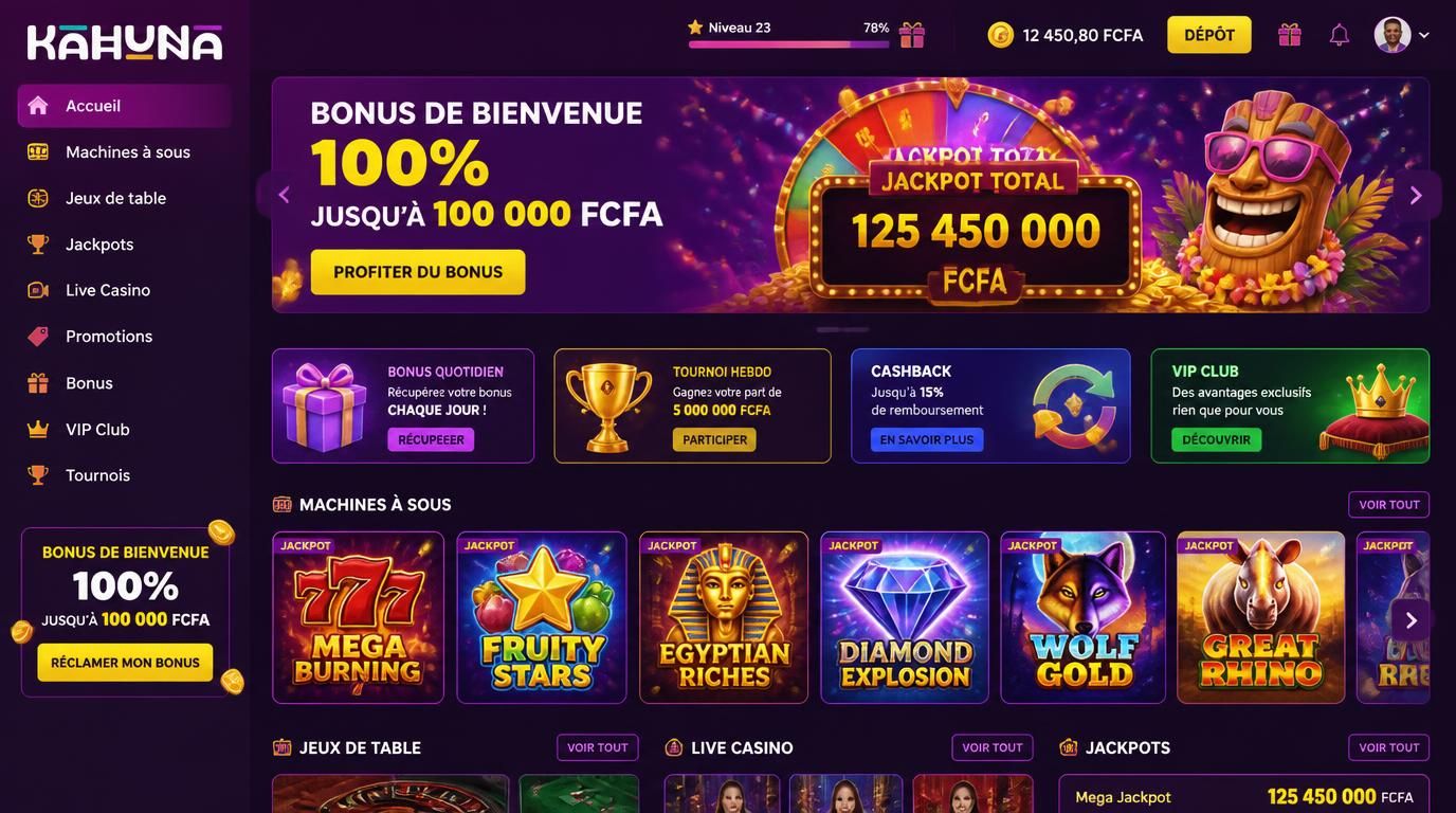 Bonus de bienvenue clair et catalogue jeux riche